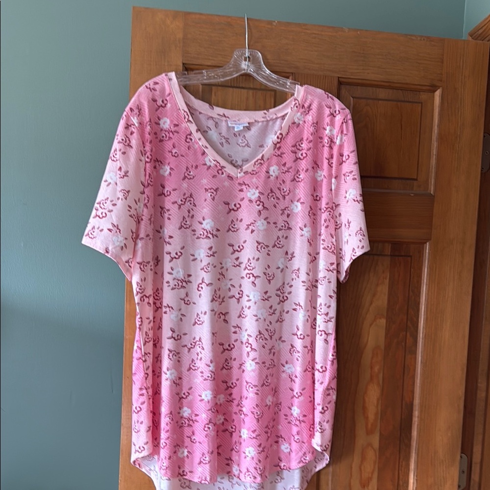 Pink Floral V-Neck Top LULAROE